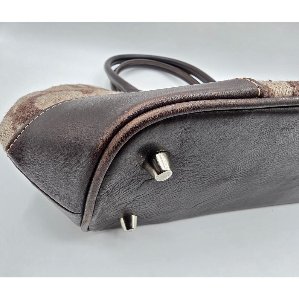 Vintage Coach FJ7721 Signature Wool Tote Brown Leather Handbag - Picture 15 of 16
